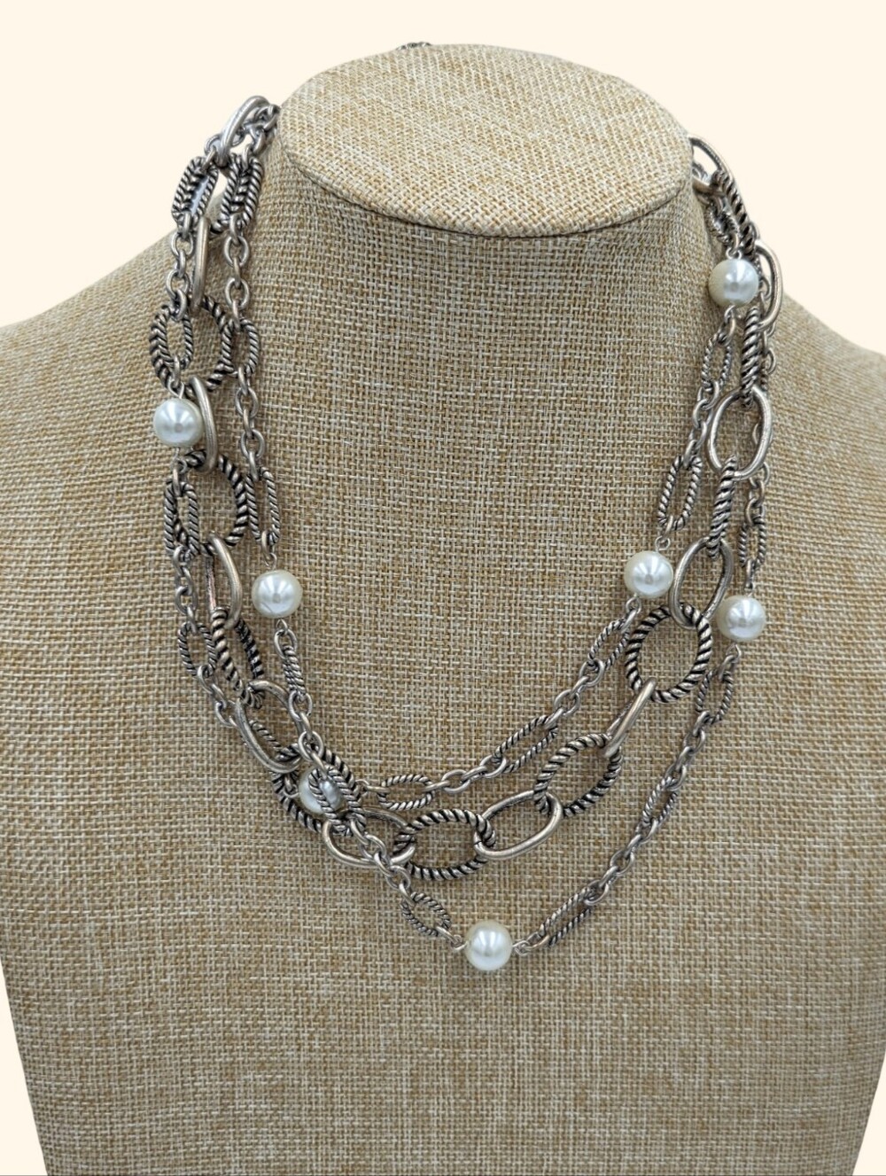Premier Designs Silver-Tone Multi-Strand Pearl Accent Necklace